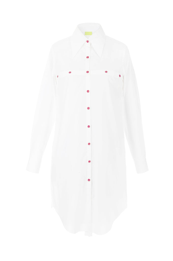 Cross Placket Shirt Dress White