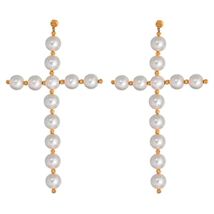 QUOD Double Cross Fresh Water Pearl Earrings