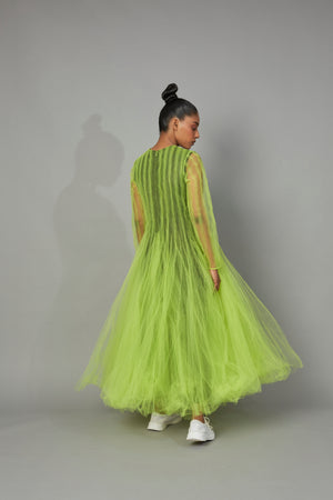 BOTTLEBRUSH TULLE DRESS LIME