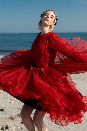 SKYE STRACKE BOTTLEBRUSH ORGANZA DRESS RED
