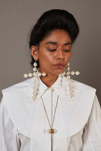 QUOD Double Cross Fresh Water Pearl Earrings