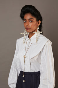 QUOD Double Cross Fresh Water Pearl Earrings