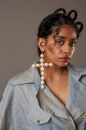 QUOD Double Cross Fresh Water Pearl Earrings