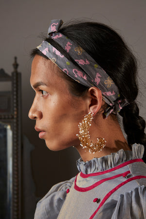 QUOD Handcrafted Wreath Half Hoops with 22 Carat Gold Plating